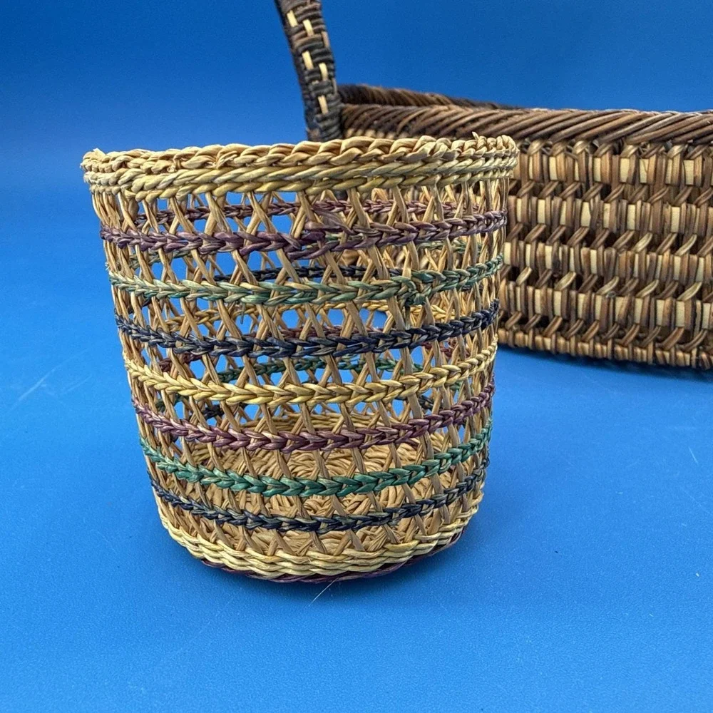 Vintage Wicket Grass Drink Tray Wicker Basket for Glasses Bohemian